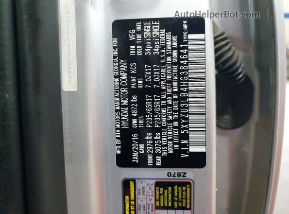 5XYZU3LB4HG384641 2017 HYUNDAI SANTA Silver Vista interior de 360 grados
