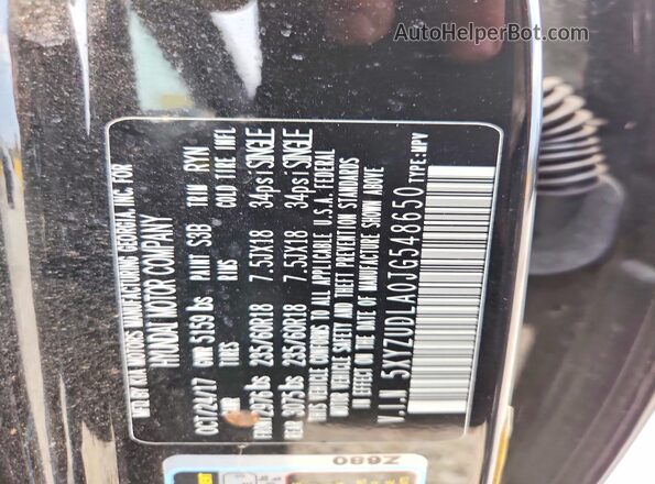 5XYZUDLA0JG548650 2018 HYUNDAI SANTA Black VIN կոդի պիտակի տեսք