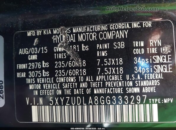 5XYZUDLA8GG333297 2016 HYUNDAI SANTA FE SPORT Black Engine compartment view