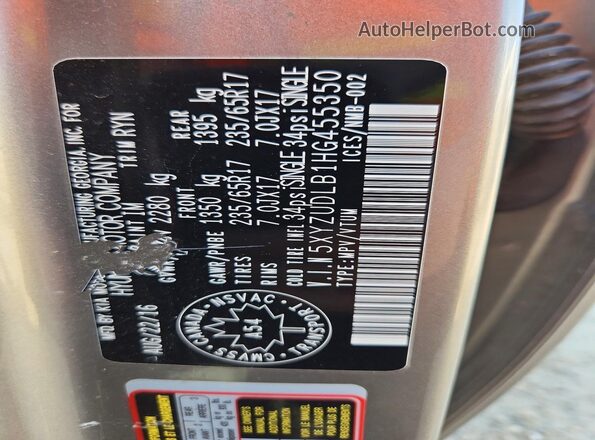 5XYZUDLB1HG455350 2017 HYUNDAI SANTA Gray Widok naklejki z numerem VIN