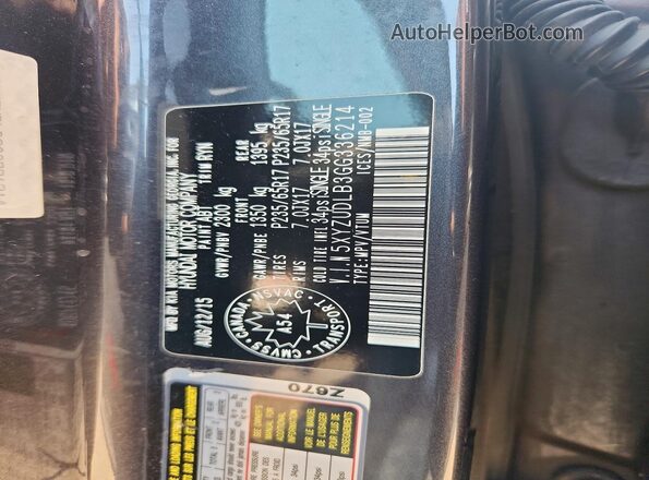 5XYZUDLB3GG336214 2016 HYUNDAI SANTA Gray VIN sticker view