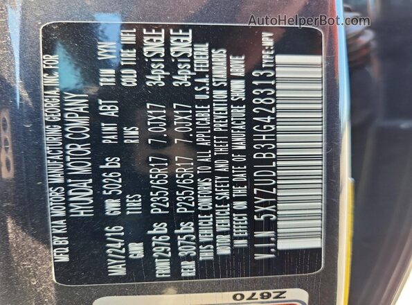 5XYZUDLB3HG428313 2017 HYUNDAI SANTA Charcoal ძრავის განყოფილების ხედი