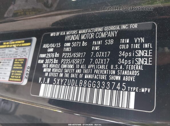 5XYZUDLB8GG333745 2016 HYUNDAI SANTA FE SPORT Brown Вид підкапотного простору