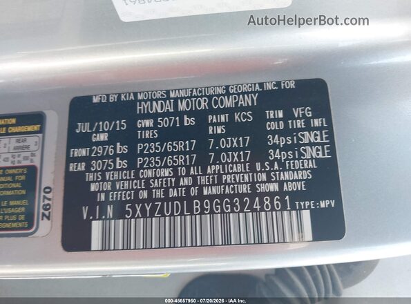 5XYZUDLB9GG324861 2016 HYUNDAI SANTA FE SPORT Серебряный Вид подкапотного пространства