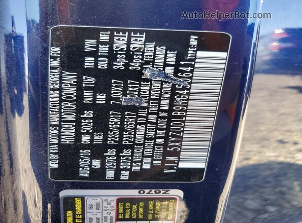5XYZUDLB9HG450641 2017 HYUNDAI SANTA Blue VIN sticker view