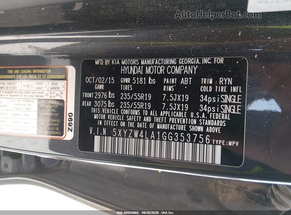 5XYZW4LA1GG353756 2016 HYUNDAI SANTA FE SPORT Gray ძრავის განყოფილების ხედი