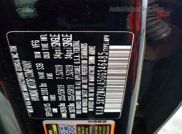 5XYZW4LA5GG346485 2016 HYUNDAI SANTA Black VIN կոդի պիտակի տեսք