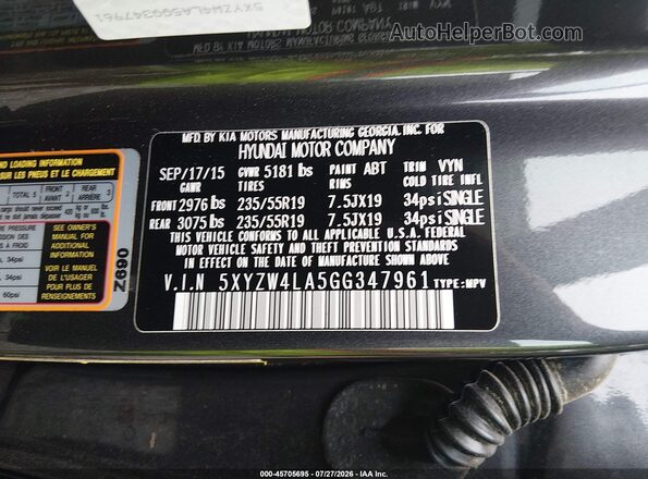 5XYZW4LA5GG347961 2016 HYUNDAI SANTA FE SPORT Gray Widok komory silnika