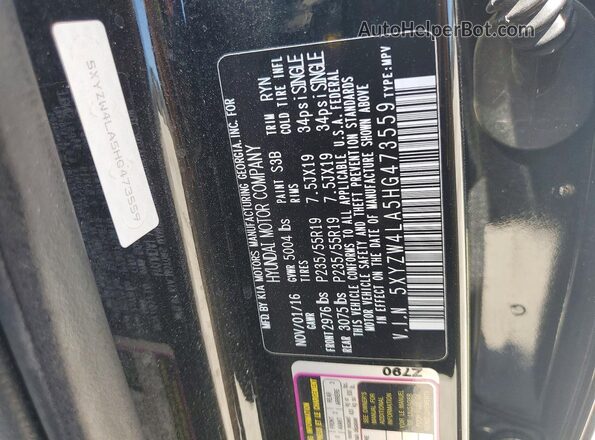 5XYZW4LA5HG473559 2017 HYUNDAI SANTA Black Vista de la etiqueta del VIN