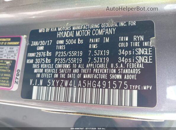 5XYZW4LA5HG491575 2017 HYUNDAI SANTA FE SPORT Gray Engine compartment view