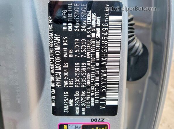 5XYZW4LAXHG386496 2017 HYUNDAI SANTA Silver Engine compartment view