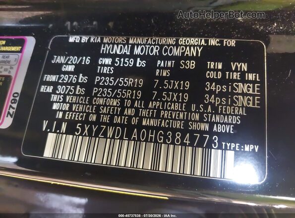 5XYZWDLA0HG384773 2017 HYUNDAI SANTA FE SPORT Black Engine compartment view