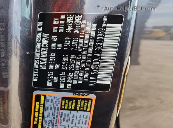 5XYZWDLA1GG310969 2016 HYUNDAI SANTA Gray Engine compartment view