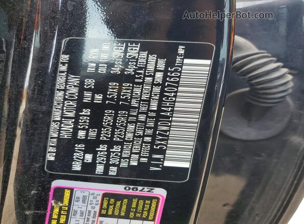 5XYZWDLA4HG407665 2017 HYUNDAI SANTA Черный Вид наклейки с VIN-кодом