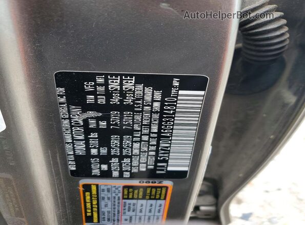5XYZWDLA6GG314810 2016 HYUNDAI SANTA Серый Вид наклейки с VIN-кодом