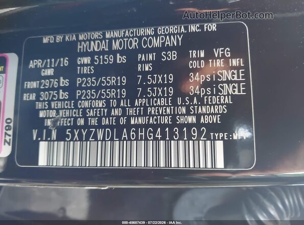 5XYZWDLA6HG413192 2017 HYUNDAI SANTA FE SPORT Black Vista del compartimento del motor