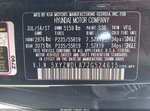 5XYZWDLA7JG524615 2018 HYUNDAI SANTA FE SPORT Black ძრავის განყოფილების ხედი