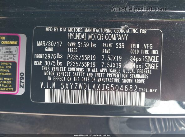 5XYZWDLAXJG504682 2018 HYUNDAI SANTA FE SPORT Black Вид підкапотного простору