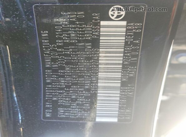 5YFB4MDE0SP274625 2025 TOYOTA COROLLA Black Vista de la etiqueta del VIN