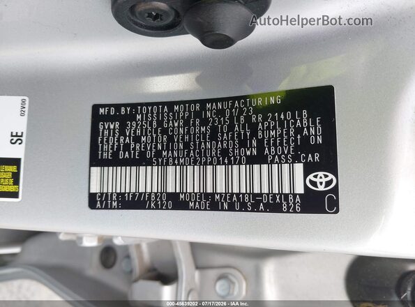 5YFB4MDE2PP014170 2023 TOYOTA COROLLA Silver ძრავის განყოფილების ხედი
