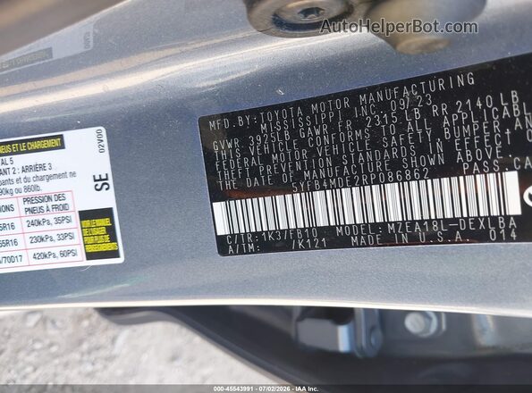 5YFB4MDE2RP086862 2024 TOYOTA COROLLA Light Blue Շարժիչի բաժամունքի տեսք