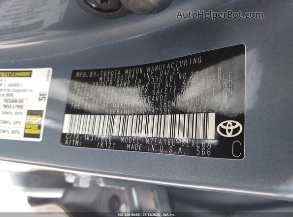 5YFB4MDE2SP297596 2025 TOYOTA COROLLA Gray Vista del compartimento del motor