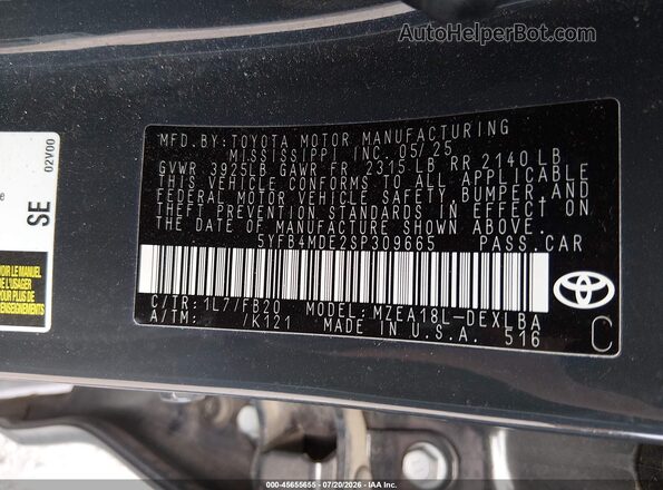 5YFB4MDE2SP309665 2025 TOYOTA COROLLA Серый Вид подкапотного пространства