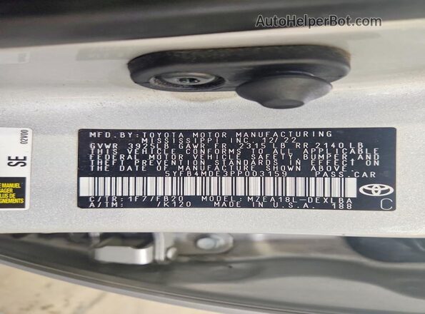 5YFB4MDE3PP003159 2023 TOYOTA COROLLA Серебряный Вид подкапотного пространства