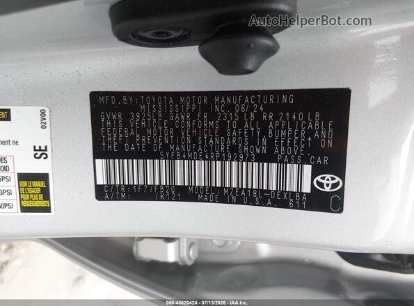 5YFB4MDE4RP192973 2024 TOYOTA COROLLA Silver ძრავის განყოფილების ხედი