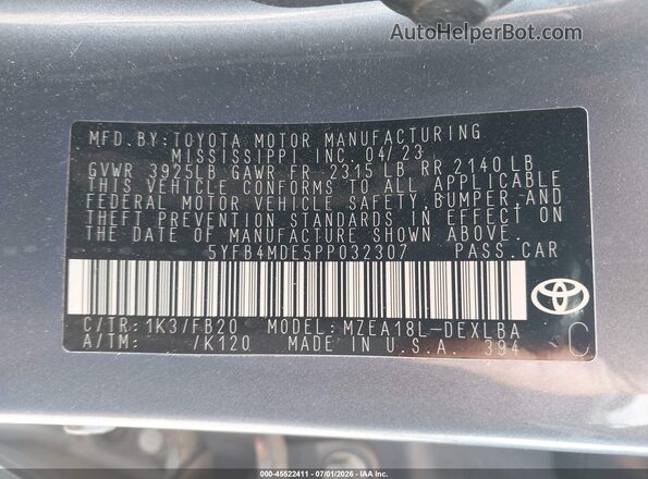 5YFB4MDE5PP032307 2023 TOYOTA COROLLA Blue Вид підкапотного простору