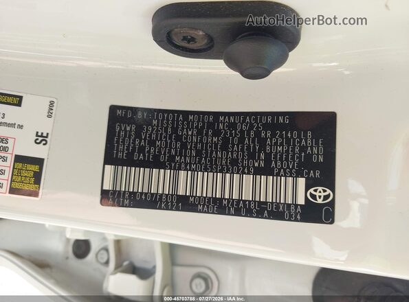 5YFB4MDE5SP330249 2025 TOYOTA COROLLA White Engine compartment view