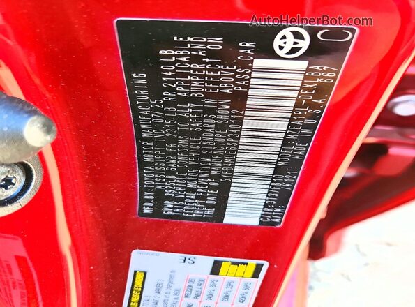 5YFB4MDE6SP340112 2025 TOYOTA COROLLA Red Вид наклейки з VIN-кодом