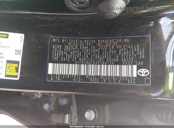 5YFB4MDE8SP286134 2025 TOYOTA COROLLA Black Vista del compartimento del motor
