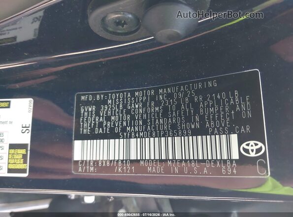 5YFB4MDE8TP365899 2026 TOYOTA COROLLA Синий Вид подкапотного пространства