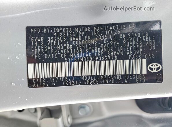 5YFB4MDE9TP383778 2026 TOYOTA COROLLA Silver Widok komory silnika