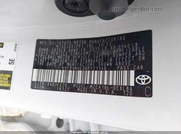 5YFB4MDEXRP121146 2024 TOYOTA COROLLA White Widok komory silnika