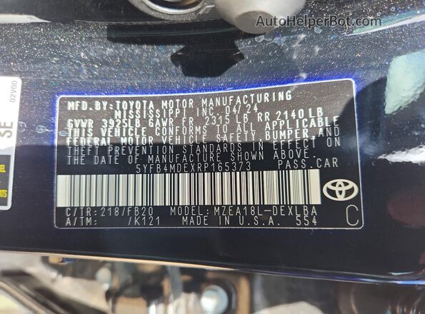5YFB4MDEXRP165373 2024 TOYOTA COROLLA Black ძრავის განყოფილების ხედი