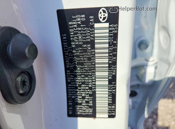 5YFB4MDEXTP400748 2026 TOYOTA COROLLA White Շարժիչի բաժամունքի տեսք