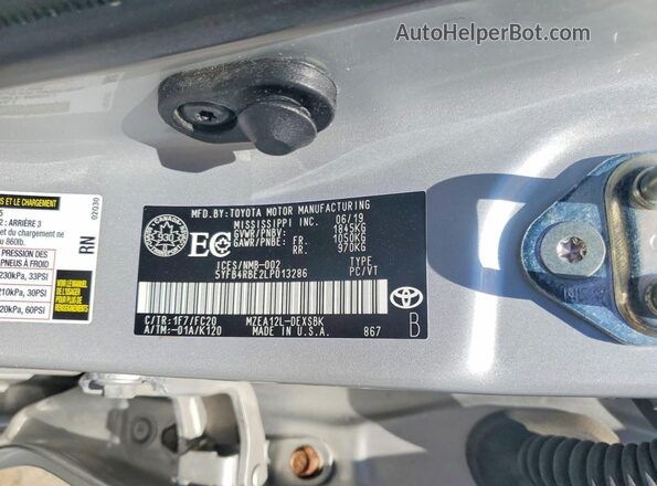 5YFB4RBE2LP013286 2020 TOYOTA COROLLA Silver Շարժիչի բաժամունքի տեսք