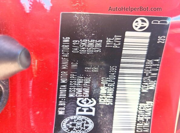 5YFB4RBE6LP004395 2020 TOYOTA COROLLA Red Engine compartment view