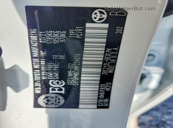 5YFBPMBE0MP224076 2021 TOYOTA COROLLA Белый Вид наклейки с VIN-кодом