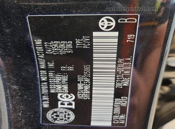 5YFBPMBE5NP325065 2022 TOYOTA COROLLA Black Вид підкапотного простору