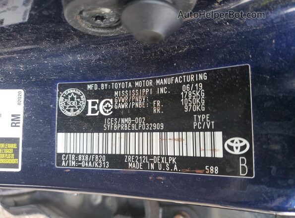 5YFBPRBE9LP032909 2020 TOYOTA COROLLA Blue Շարժիչի բաժամունքի տեսք