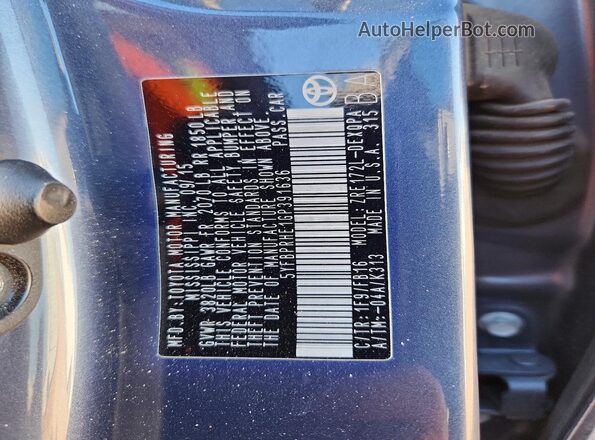 5YFBPRHE1GP391636 2016 TOYOTA COROLLA Blue Շարժիչի բաժամունքի տեսք