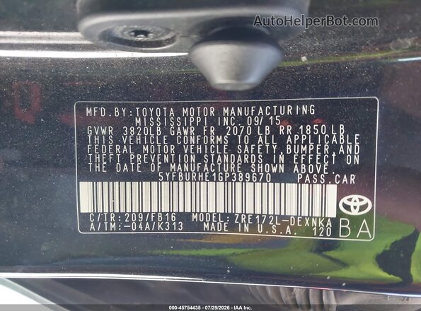 5YFBURHE1GP389670 2016 TOYOTA COROLLA Черный Вид подкапотного пространства