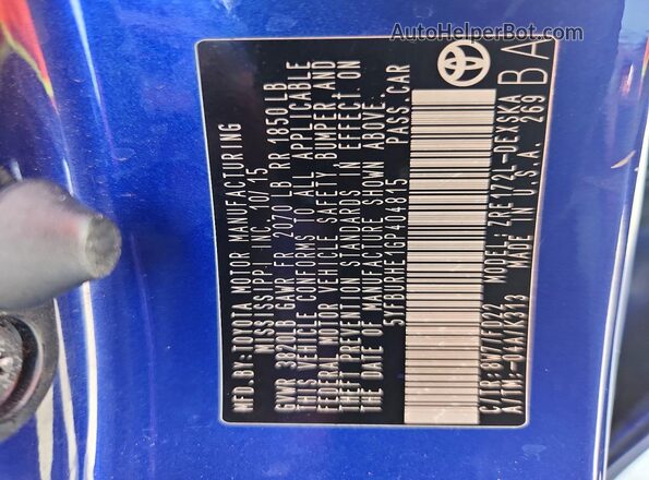 5YFBURHE1GP404815 2016 TOYOTA COROLLA Синий Вид подкапотного пространства