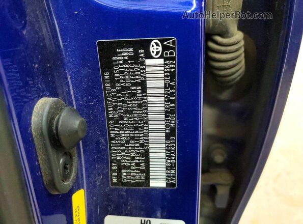 5YFBURHE1KP913344 2019 TOYOTA COROLLA Blue Engine compartment view