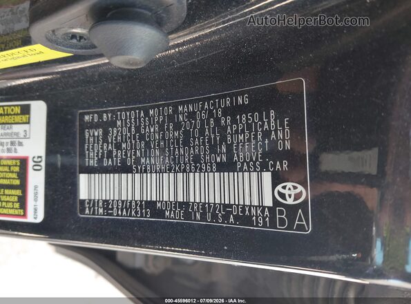 5YFBURHE2KP862968 2019 TOYOTA COROLLA Black Widok komory silnika