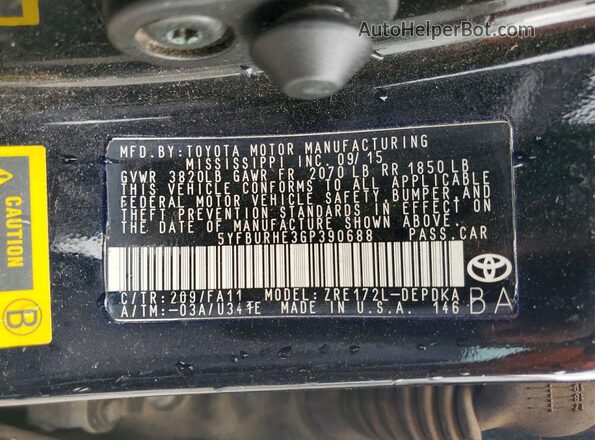 5YFBURHE3GP390688 2016 TOYOTA COROLLA Black Вид підкапотного простору