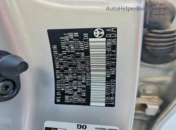 5YFBURHE4HP569176 2017 TOYOTA COROLLA Silver Widok naklejki z numerem VIN
